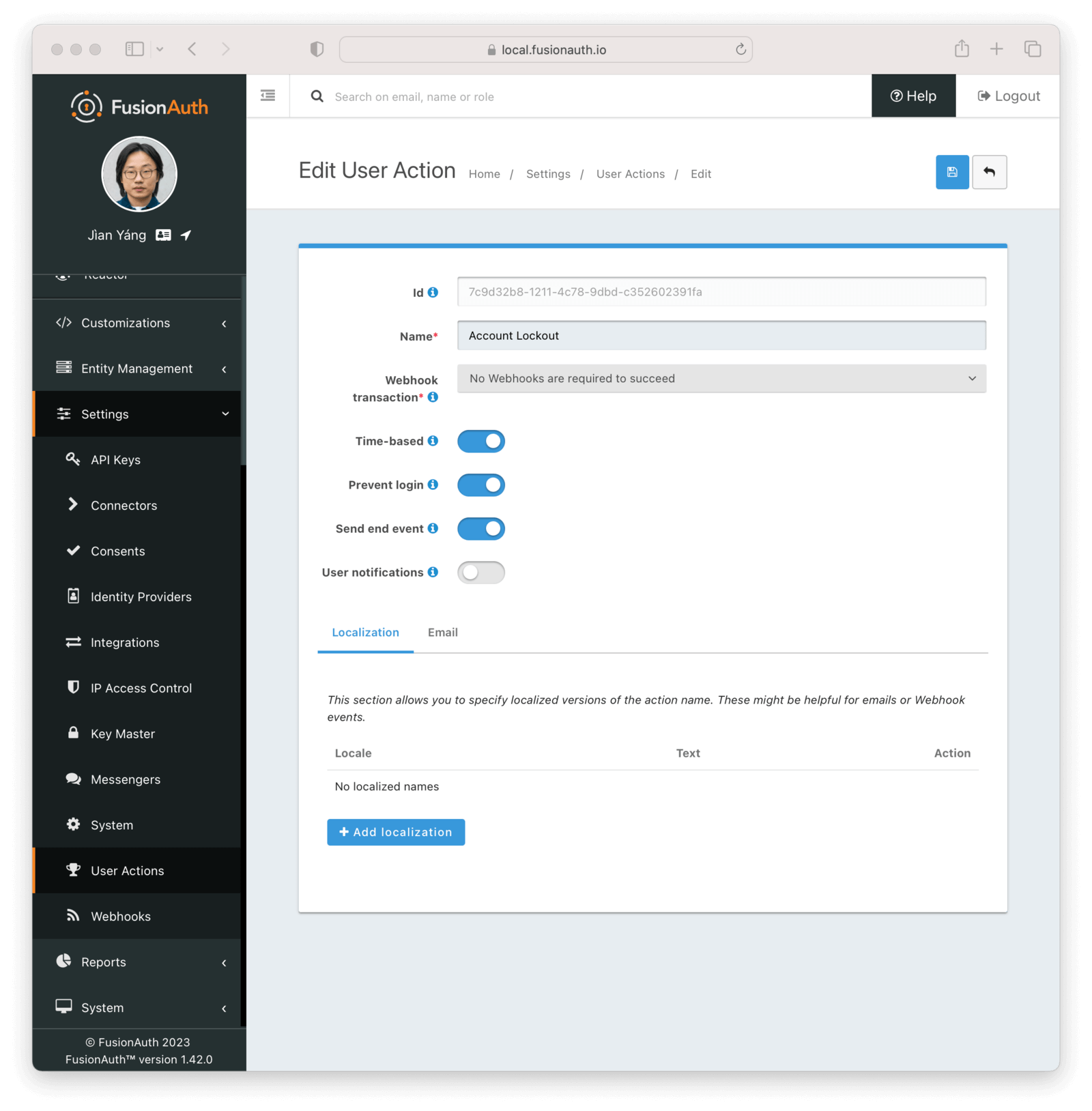 Setting up the account lockout user action