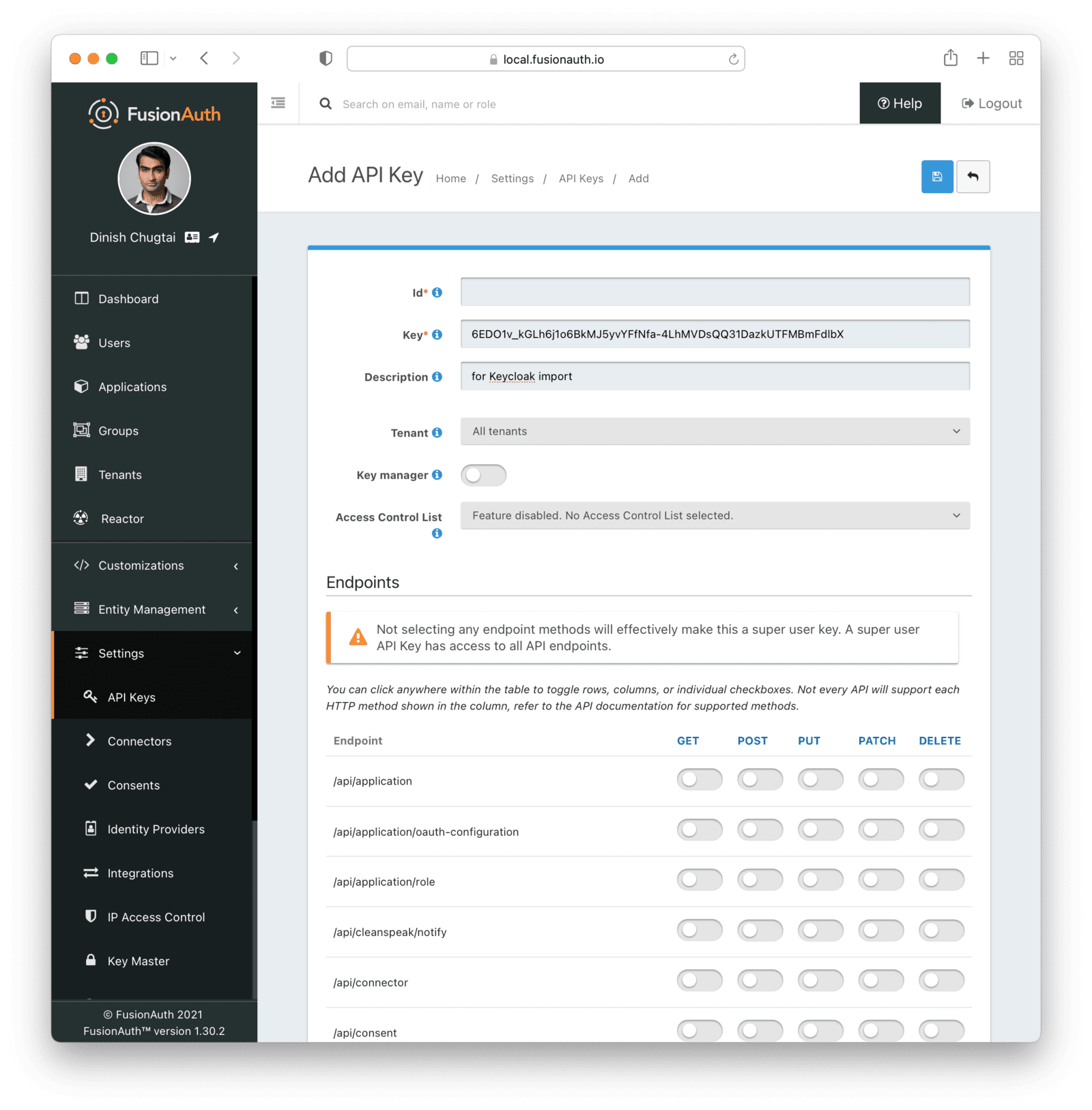 Adding an API key