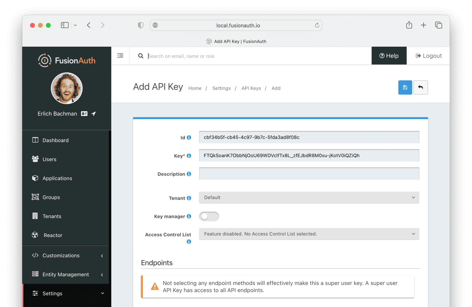 Create an API Key in FusionAuth