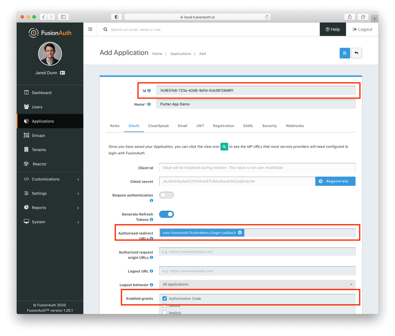 Configuring the FusionAuth application..