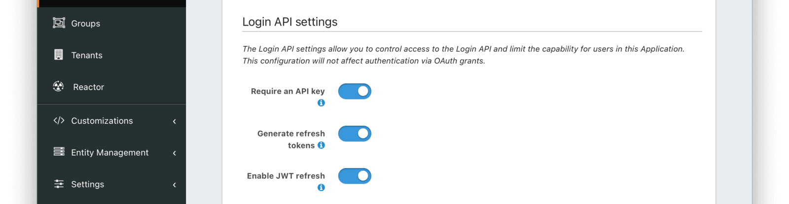 Configuration of an application to allow the Login API to issue refresh tokens.