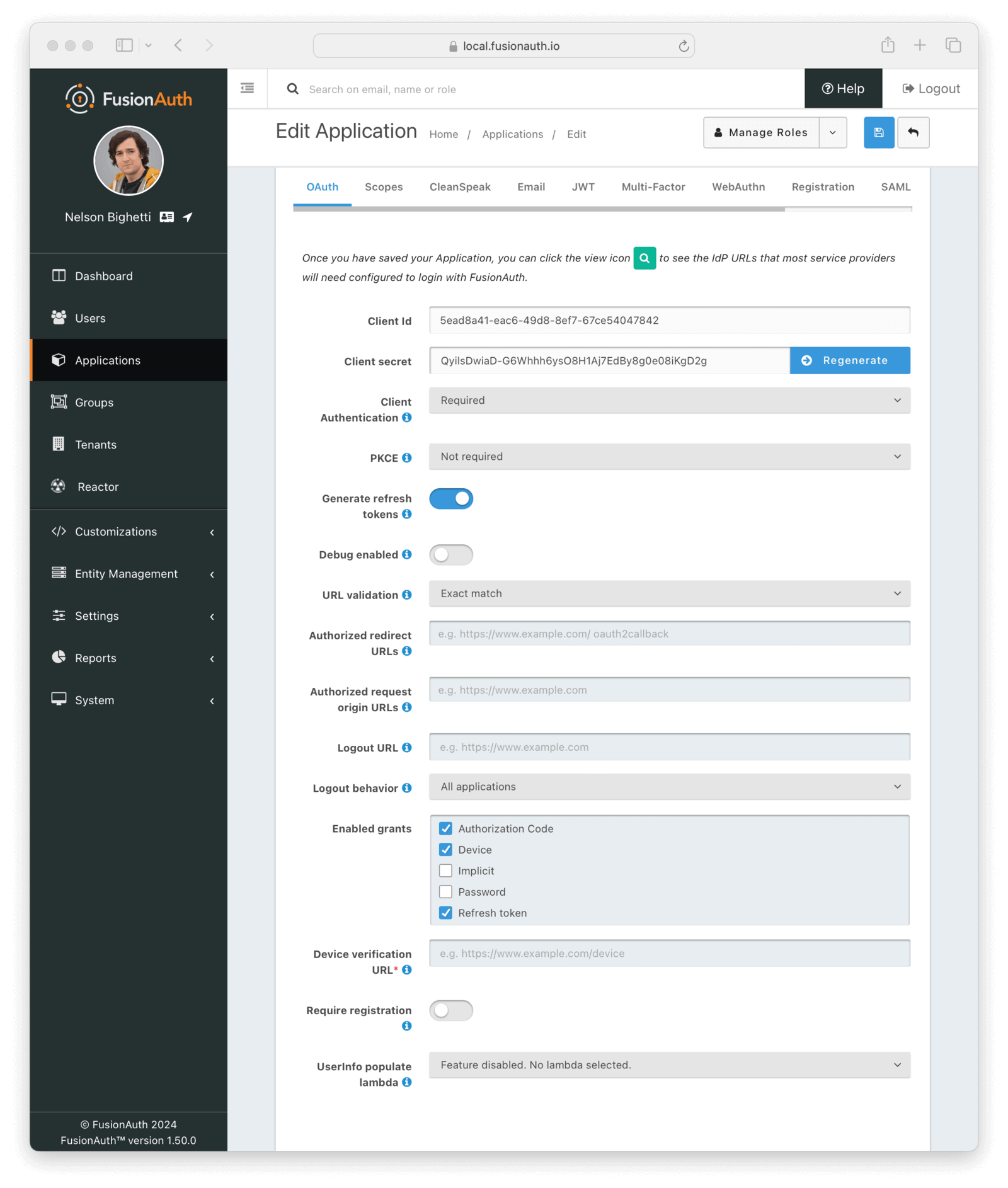 Application OAuth configuration