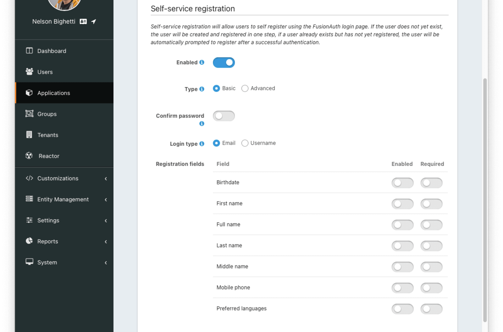 Basic Self Service Registration