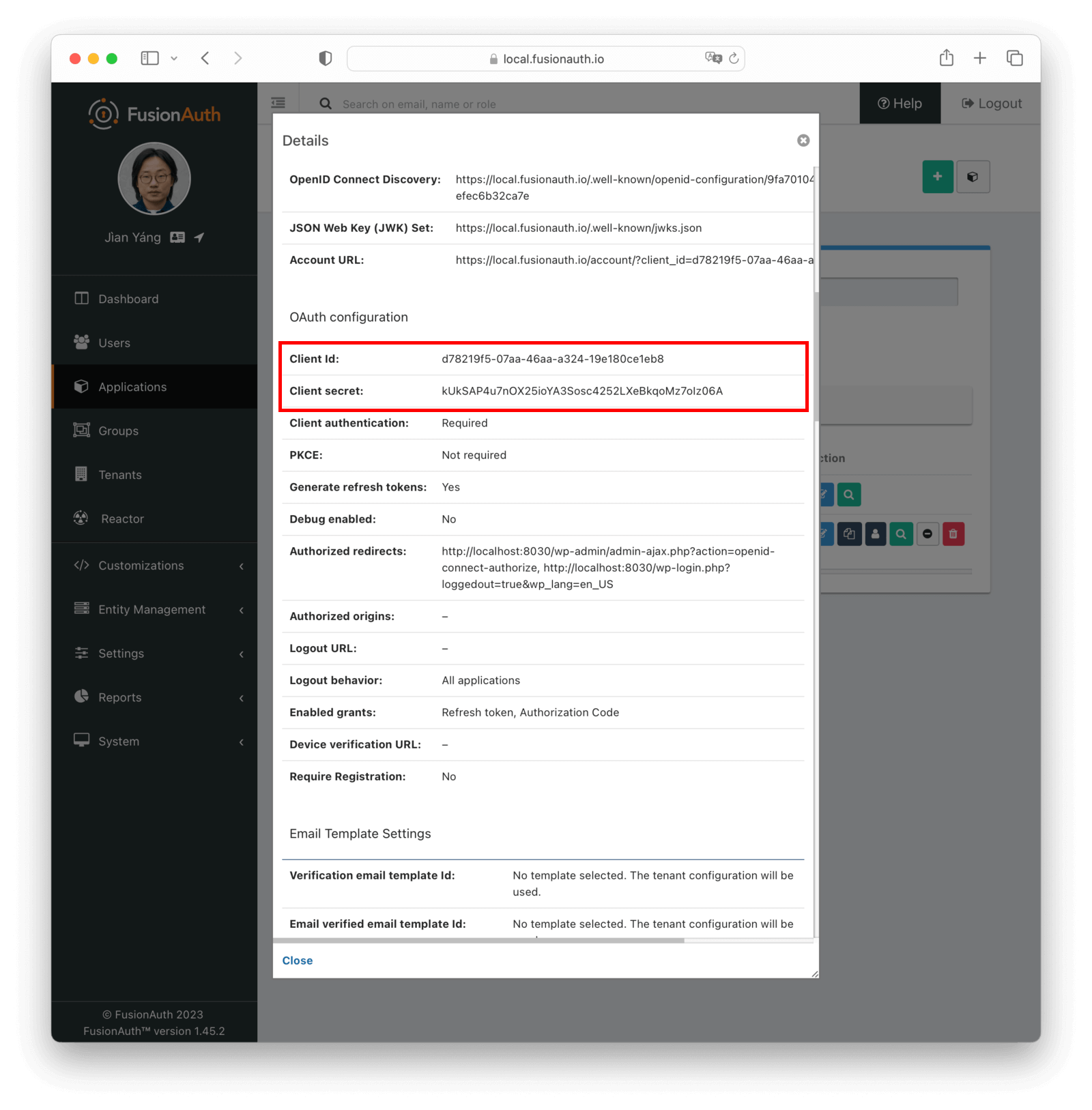 Finding the Client Id and Client Secret.