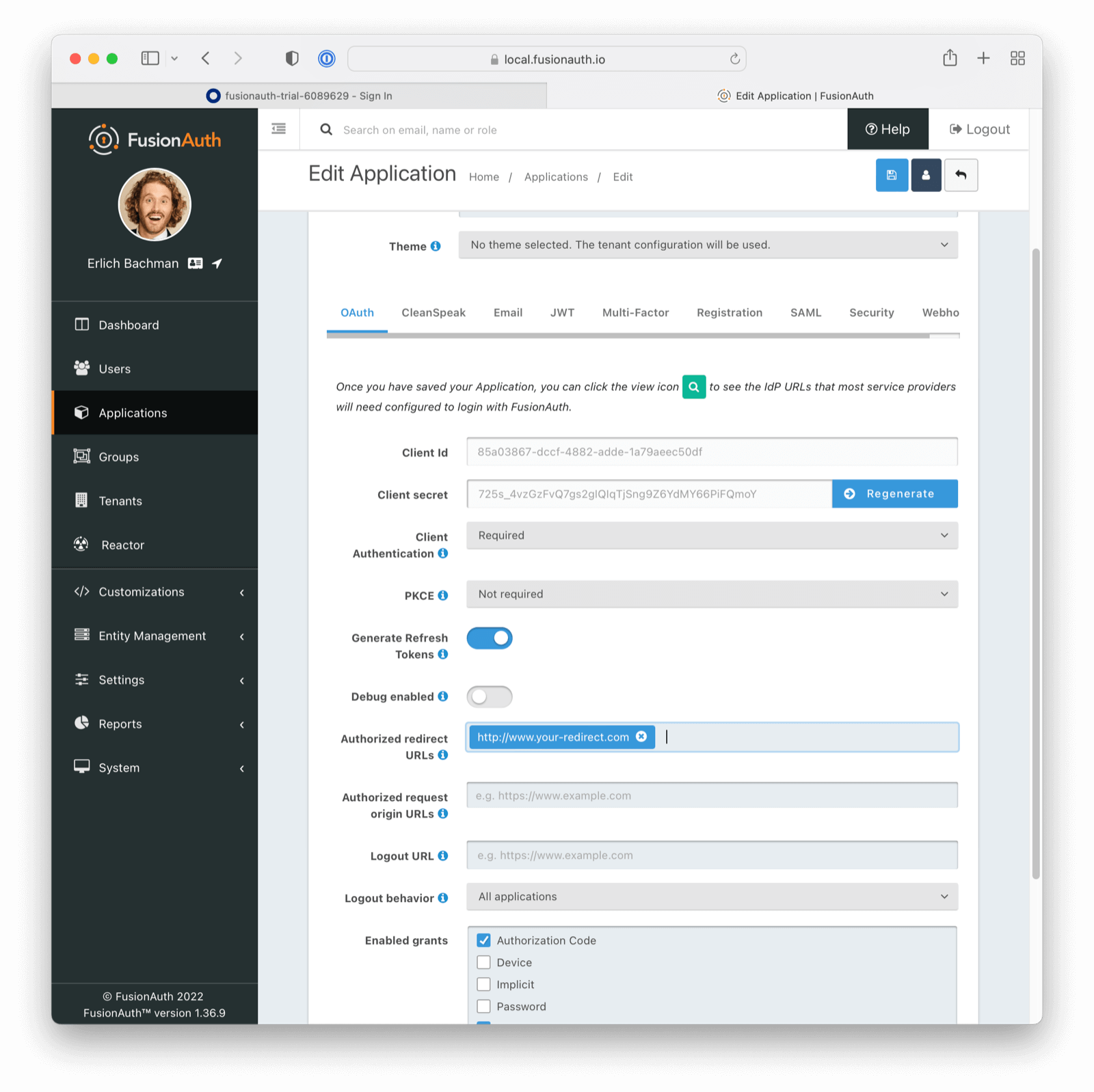 Configure a redirect URL within FusionAuth