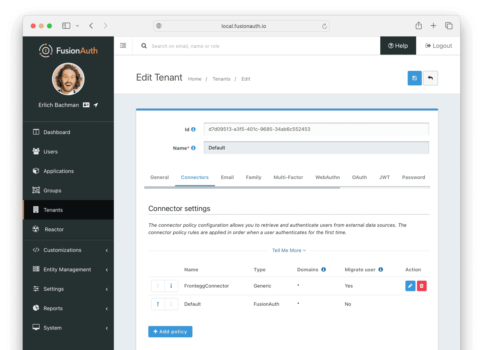 Connector policy list in FusionAuth