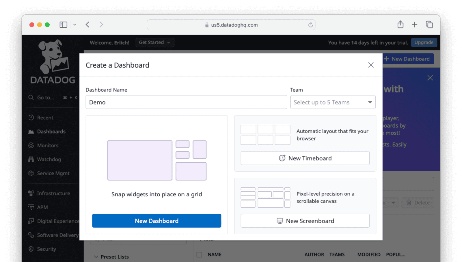 Creating a new dashboard widget