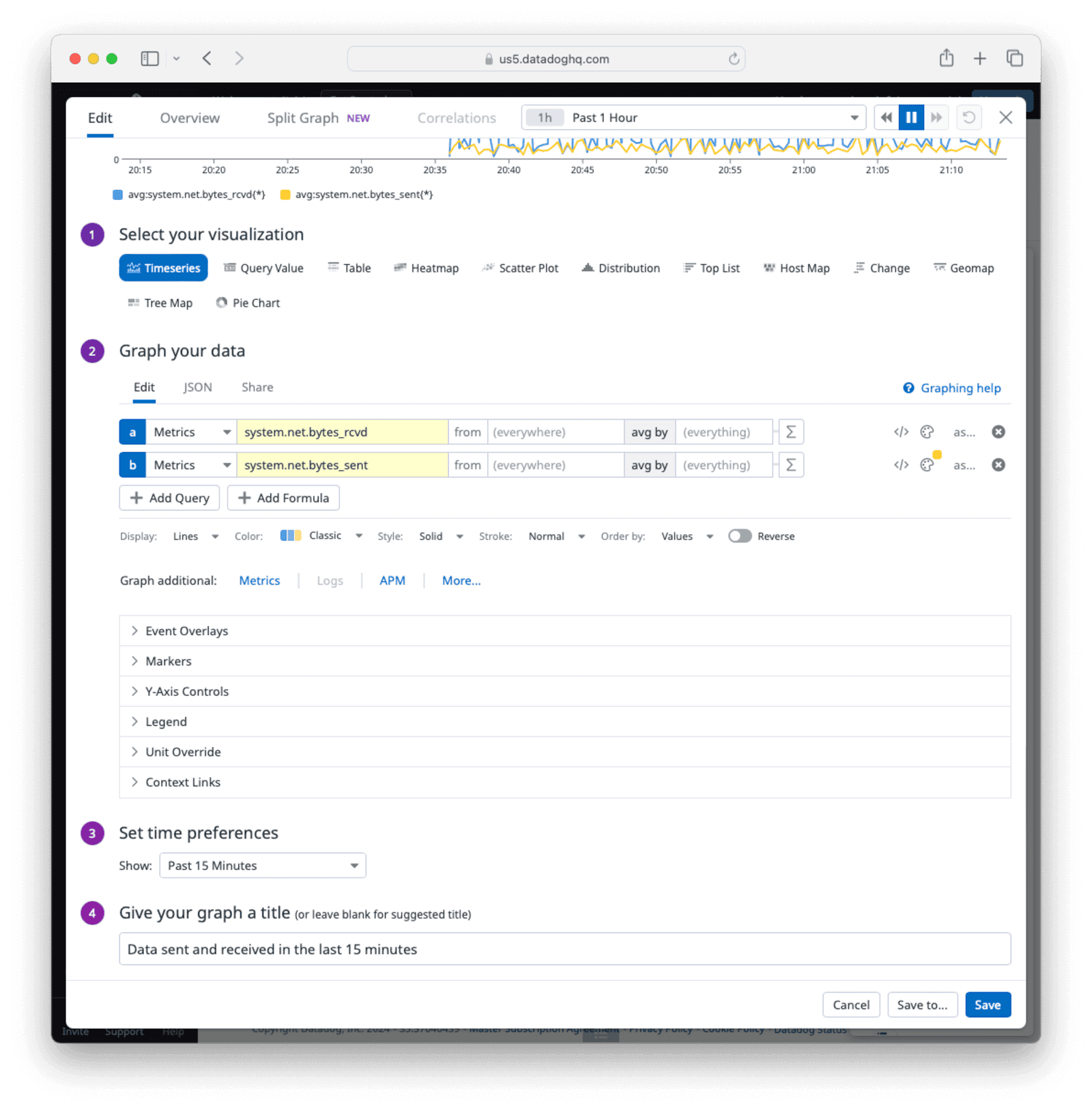 Datadog new dashboard configuration