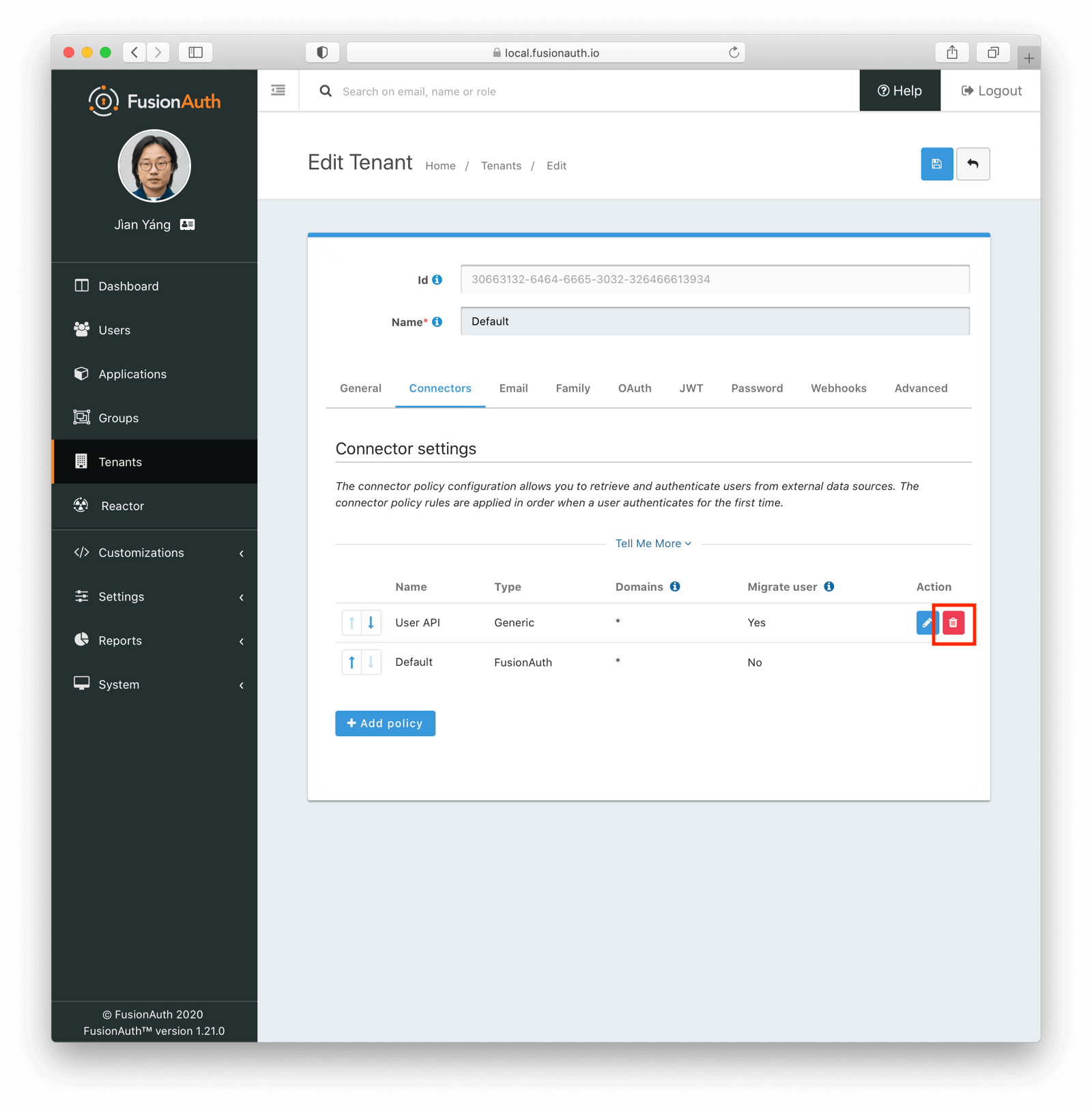 Removing a Connector policy.