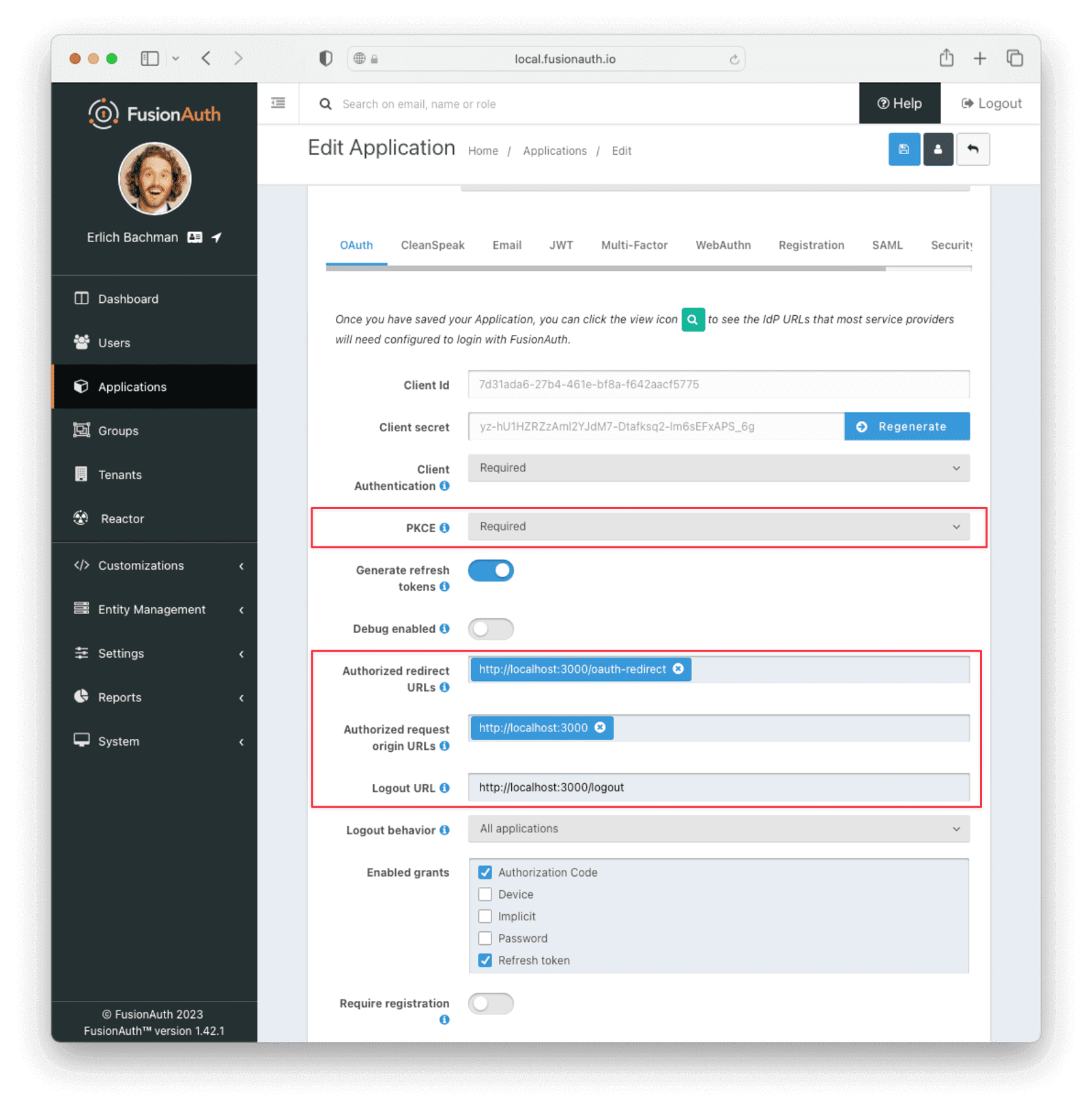 Configuring the application URLs in FusionAuth.