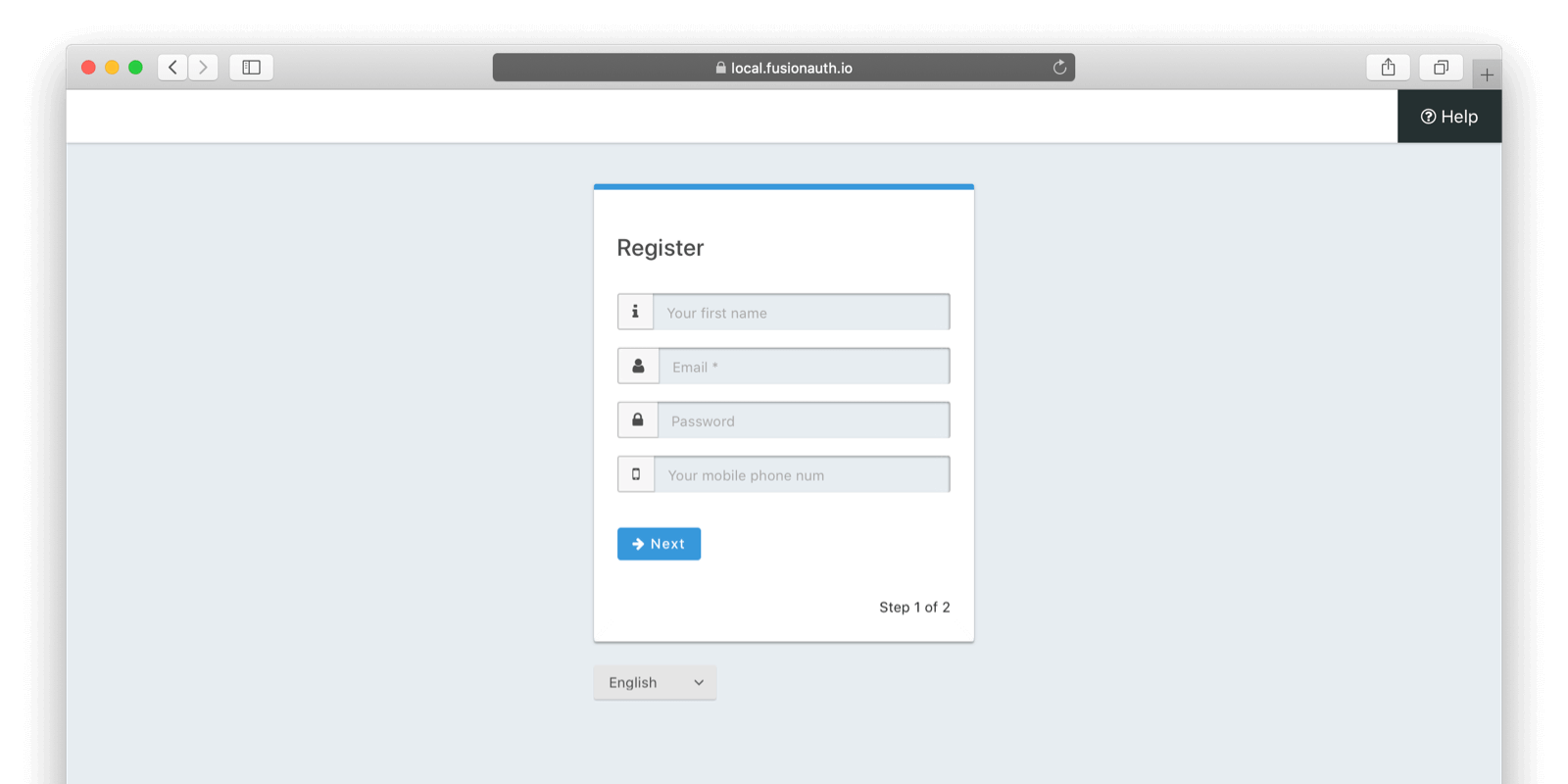 The first page of the registration form with the correct messages added.