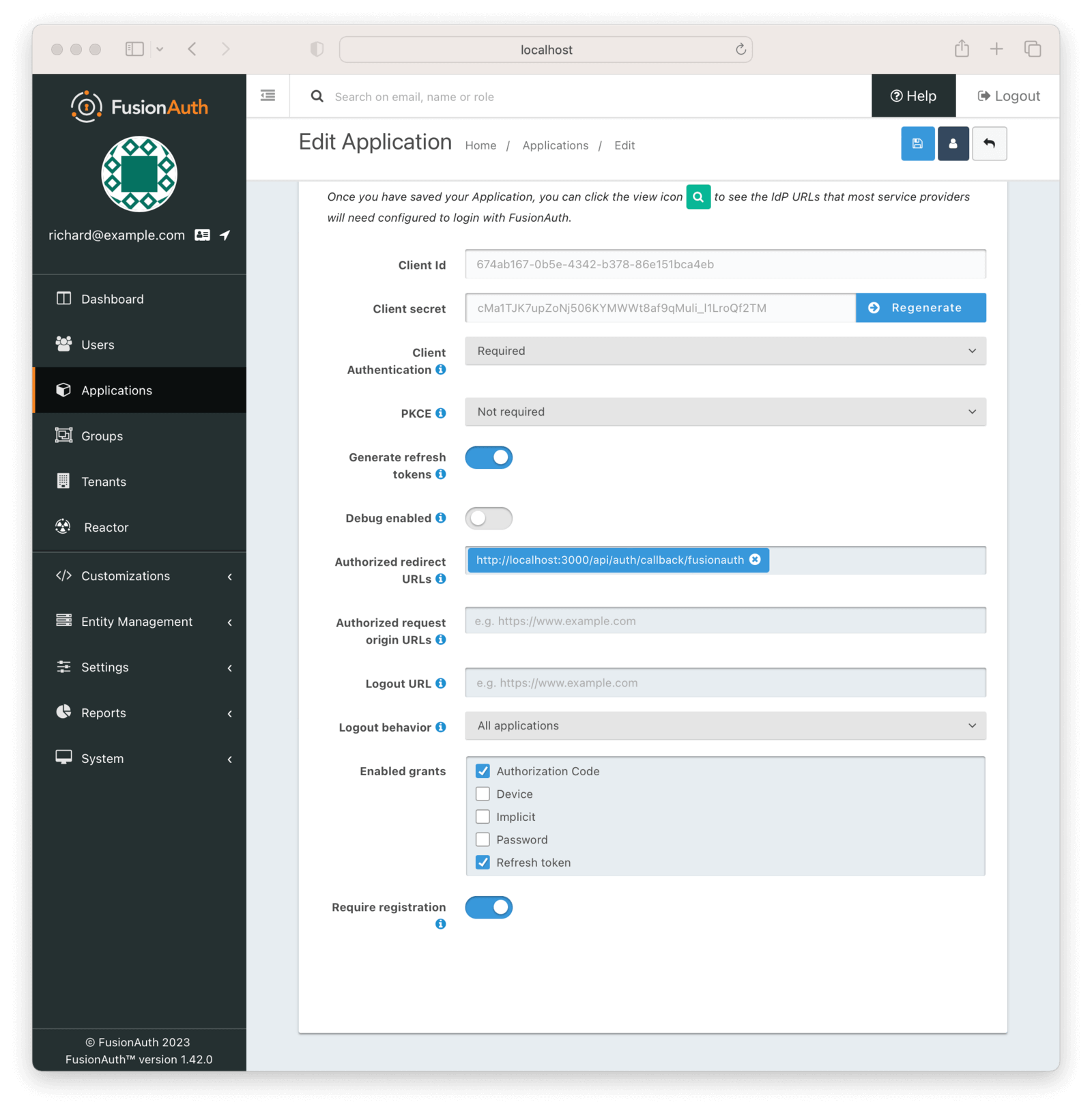 The OAuth details tab.