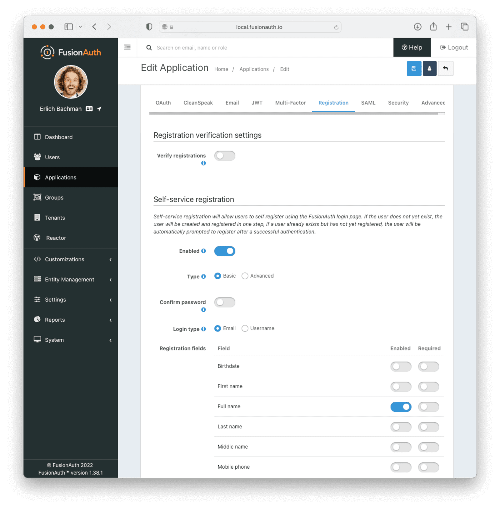 Configuring the registration options in FusionAuth