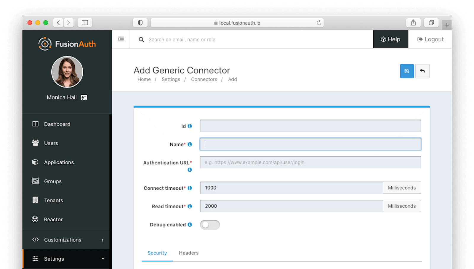 The Generic Connector creation page.