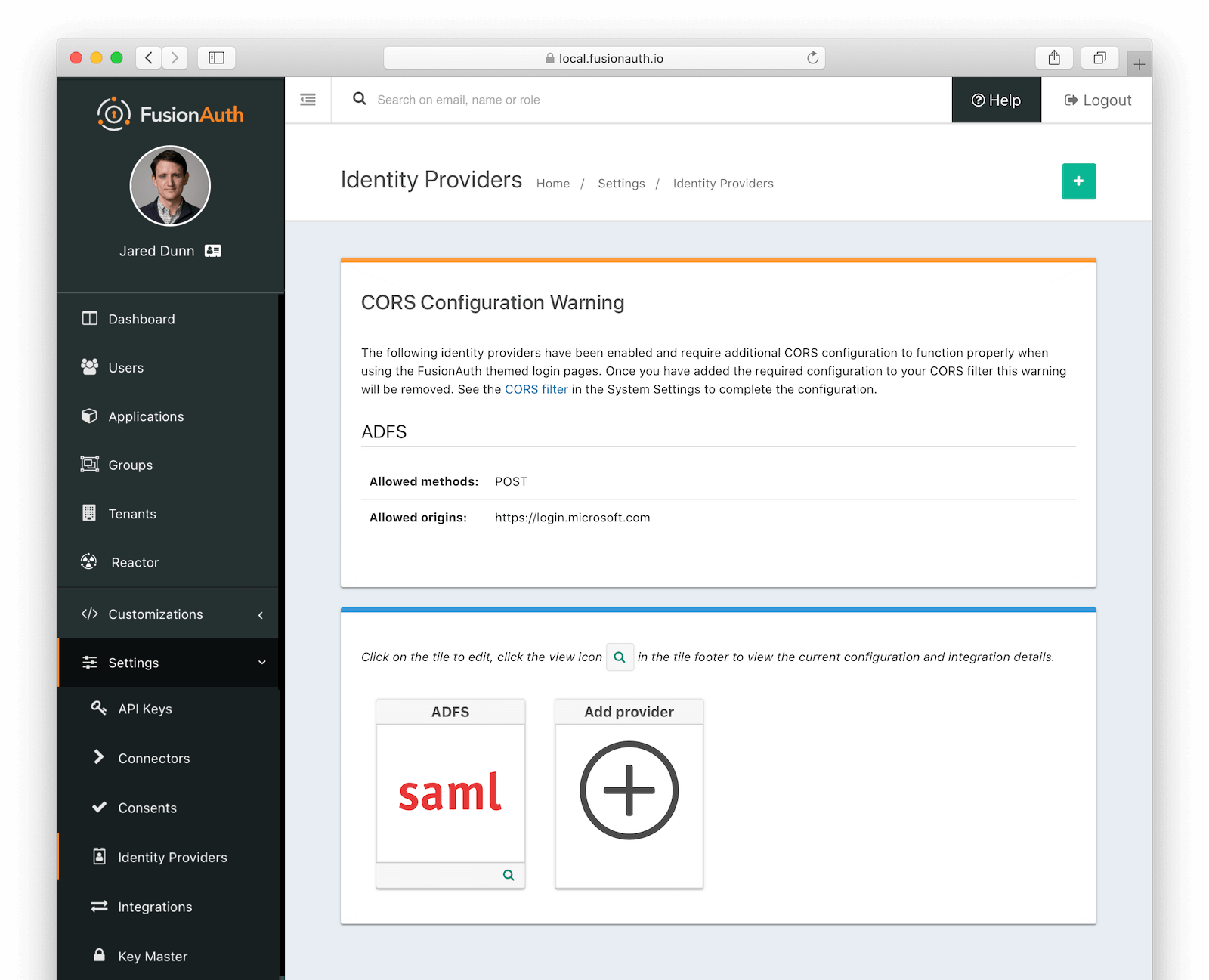 SAMLv2 CORS Warning