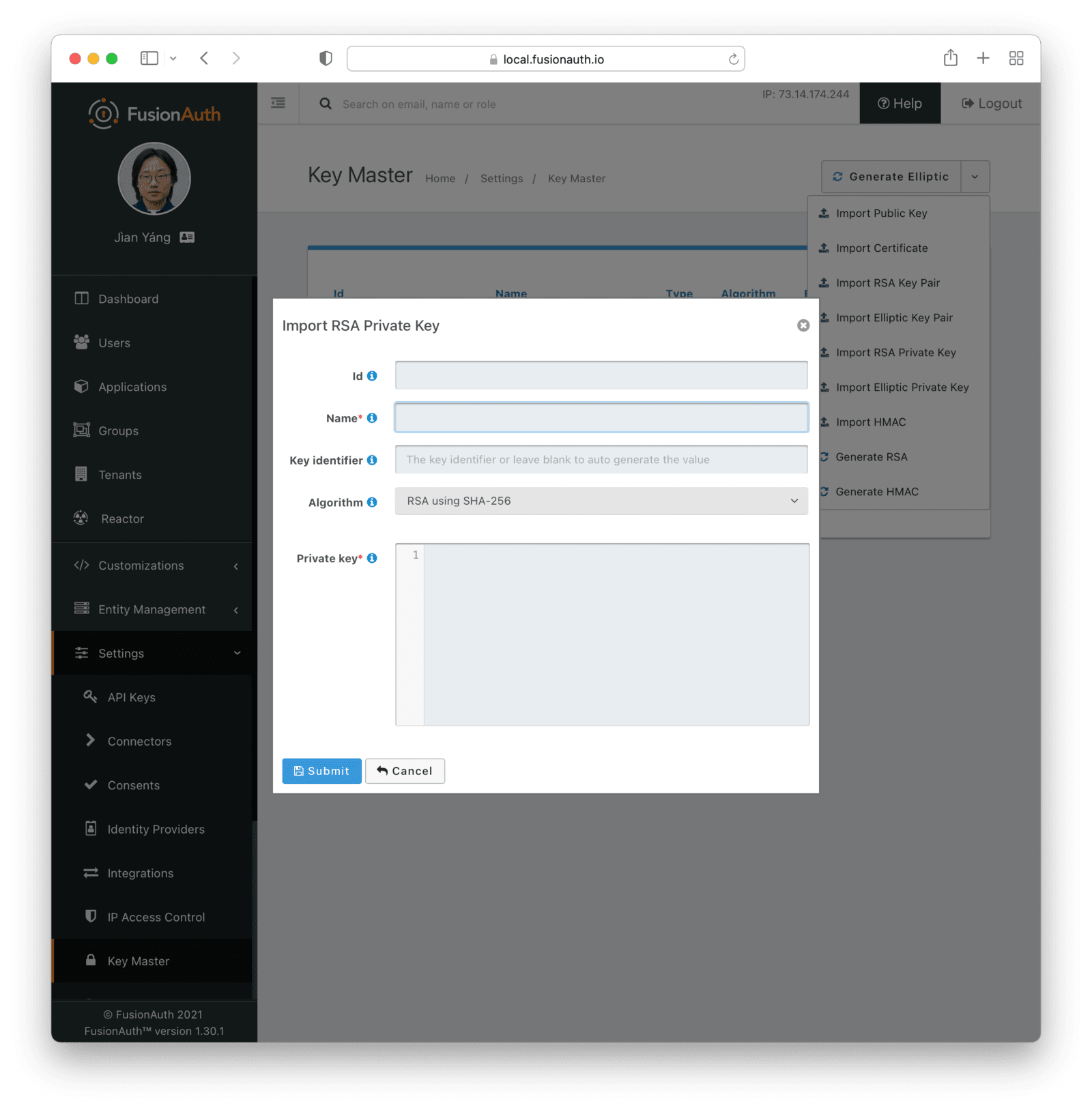 Import a RSA private key.