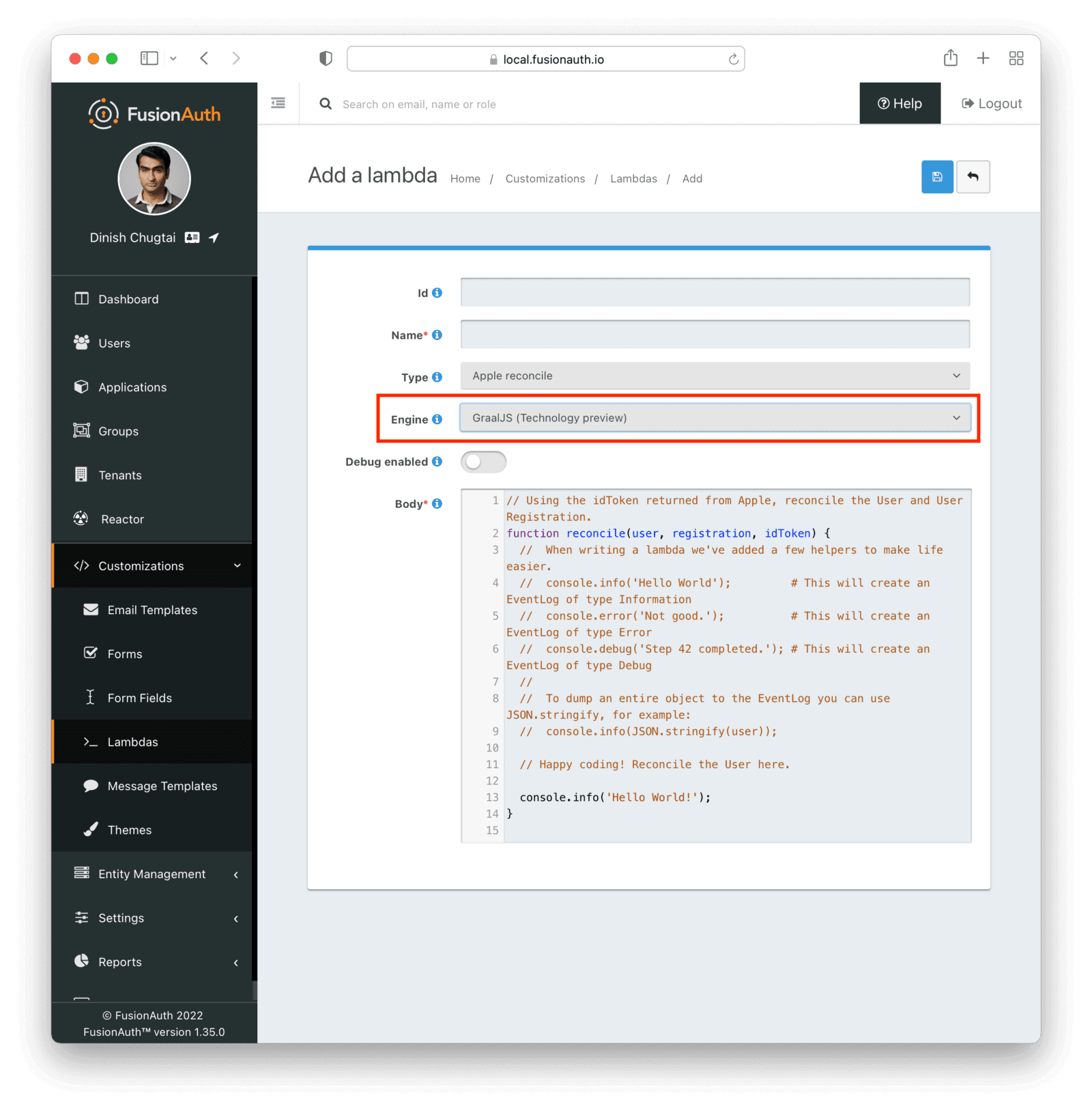 Choosing an engine type for your lambda.