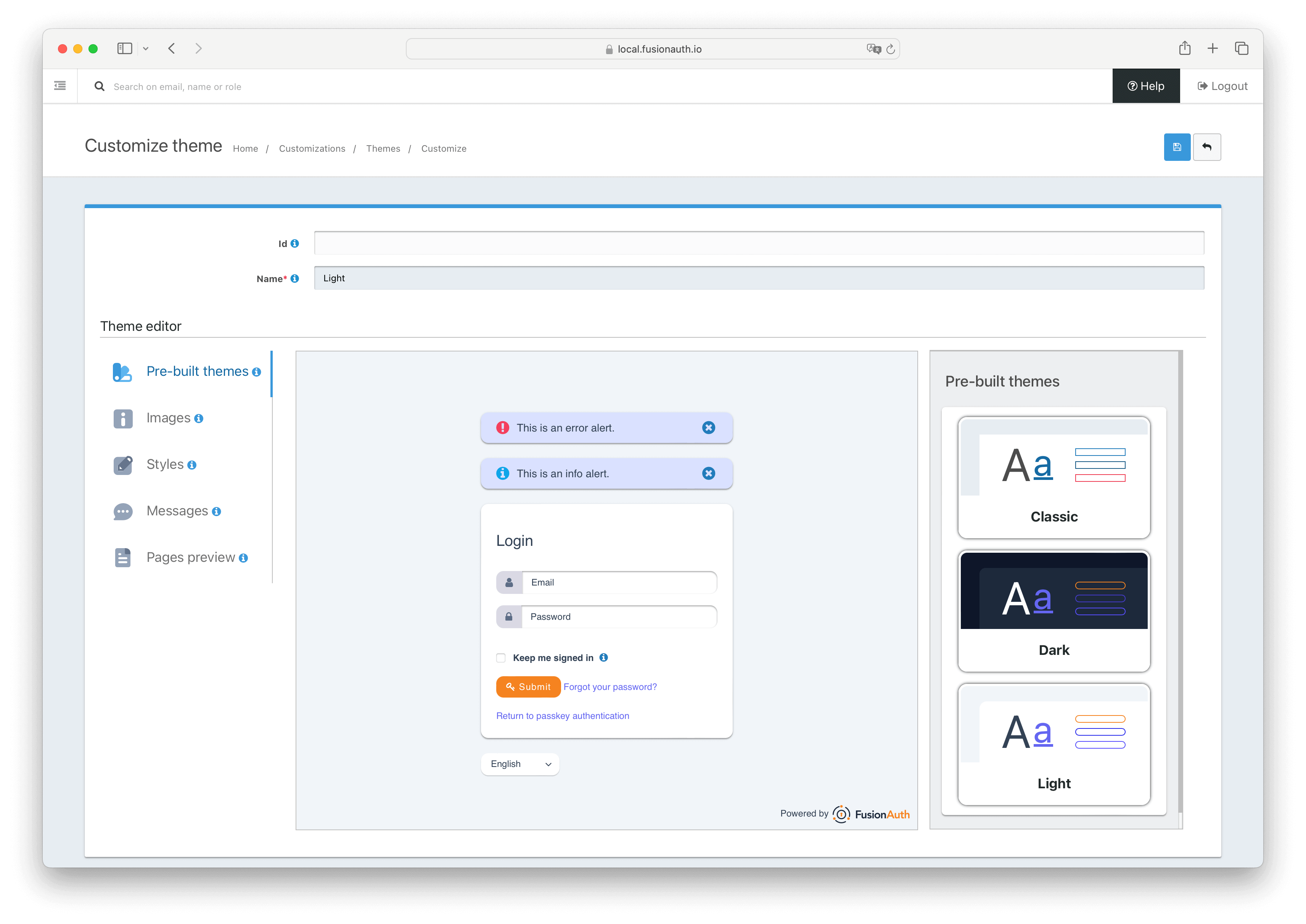 FusionAuth light theme