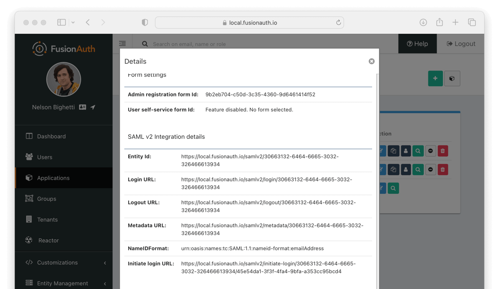 View the Application Metadata.