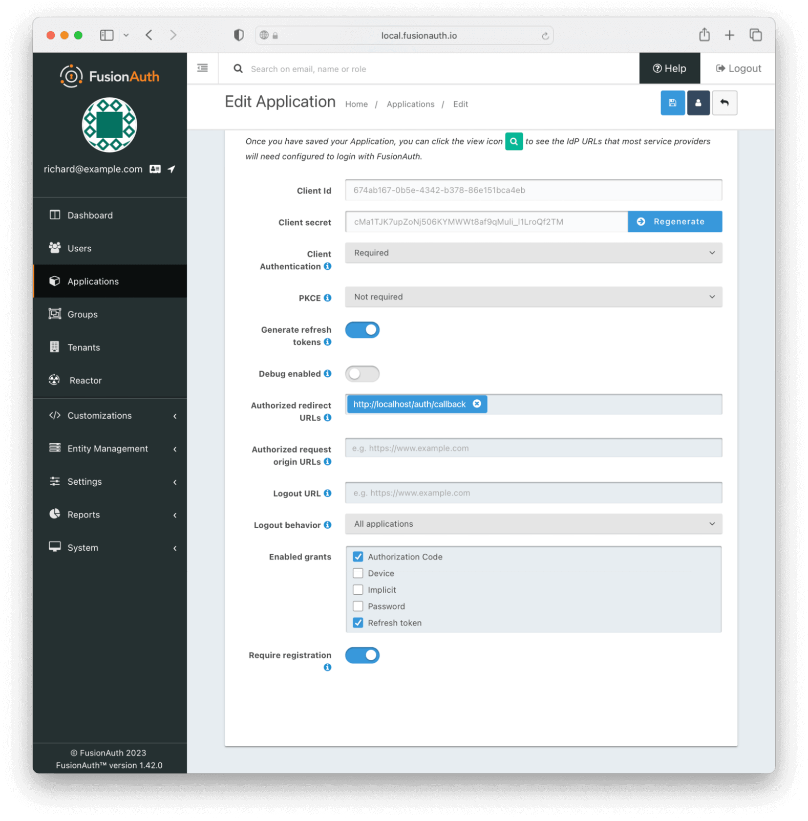 The OAuth details tab.