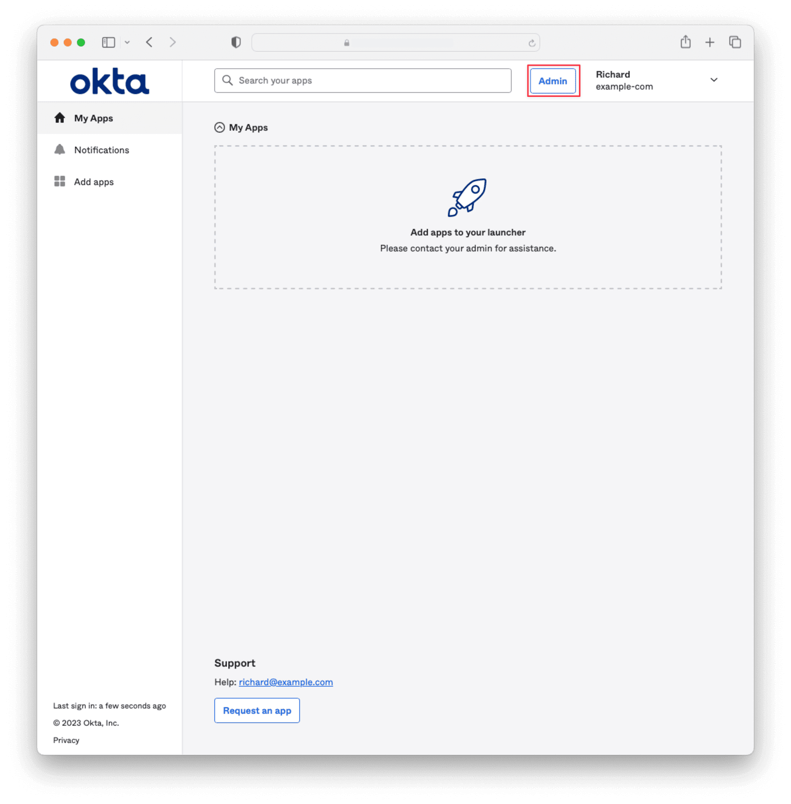 okta admin button.