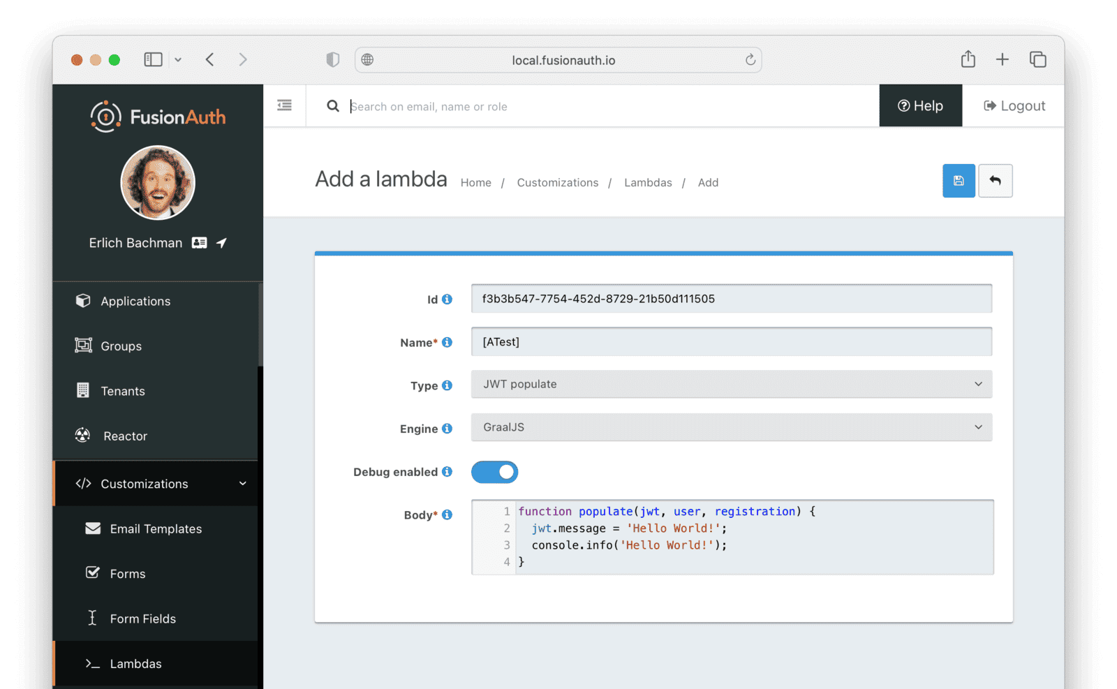 Creating a JWT populate lambda