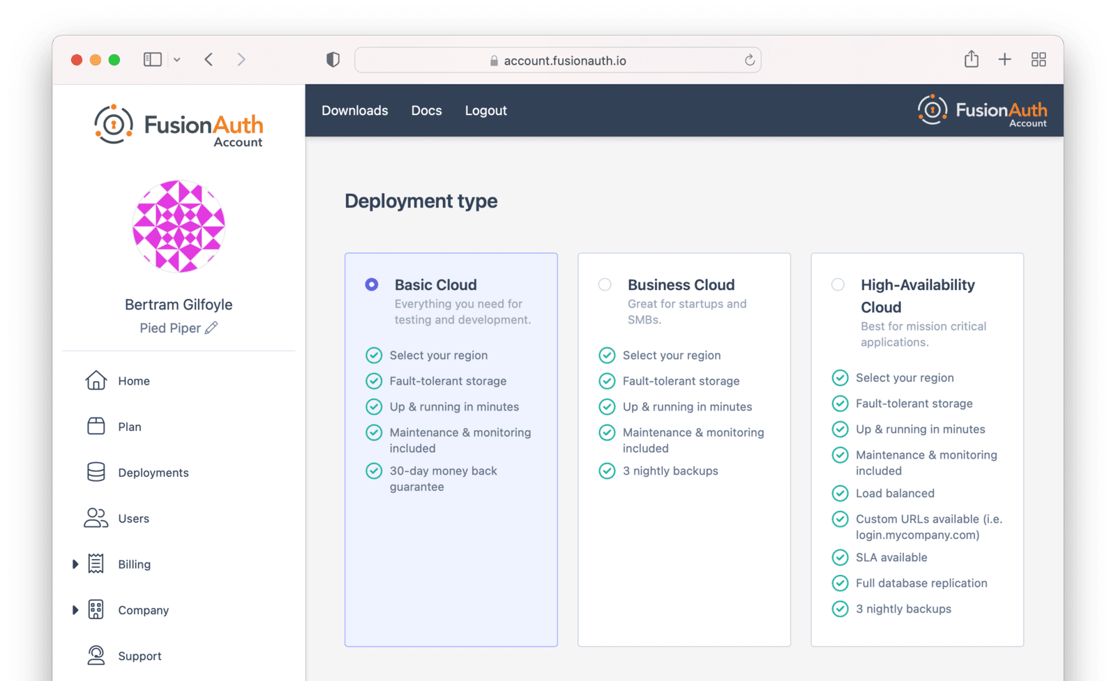 Selecting your desired type on the provisioning screen.