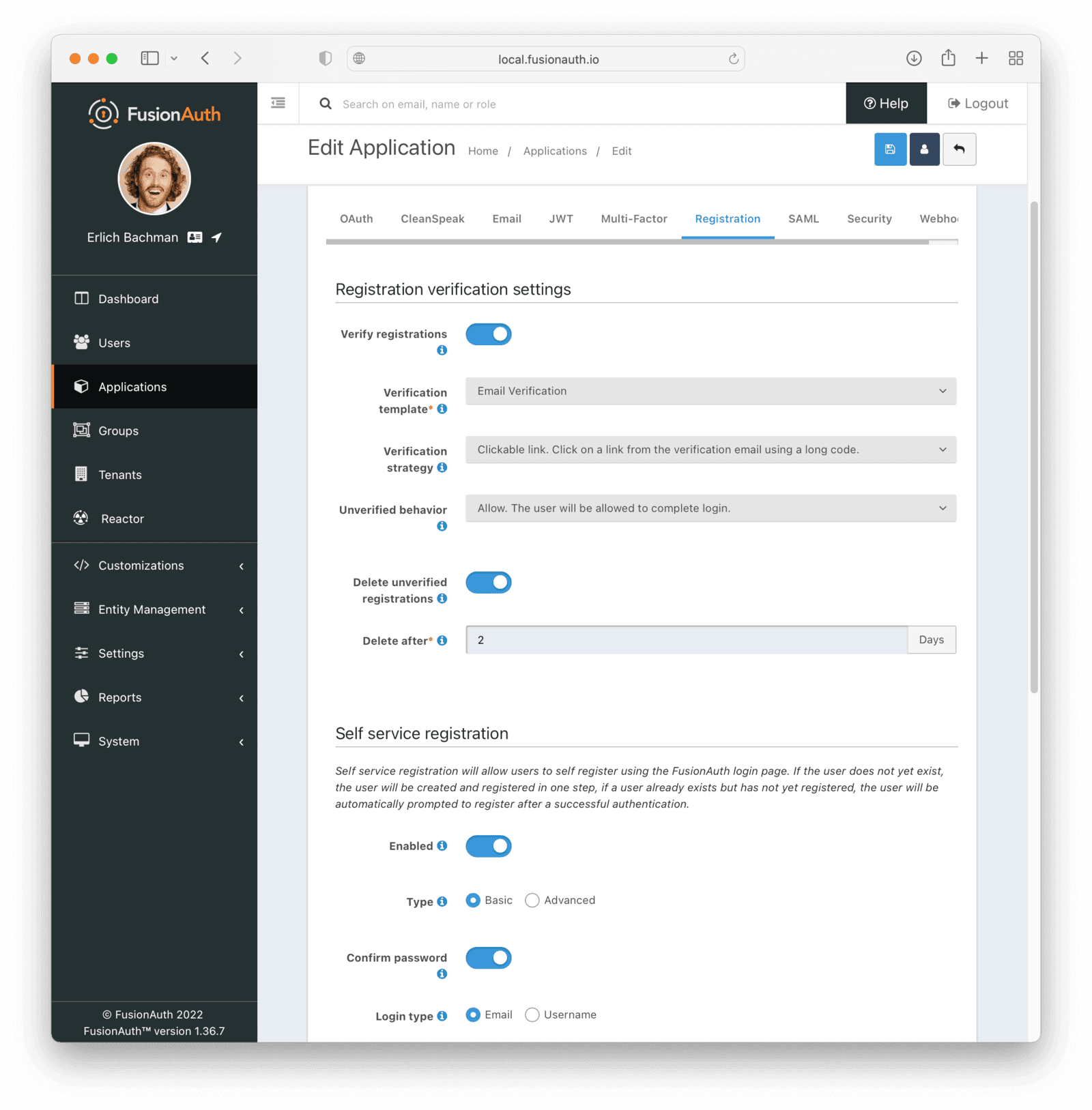 Registration Verification Settings