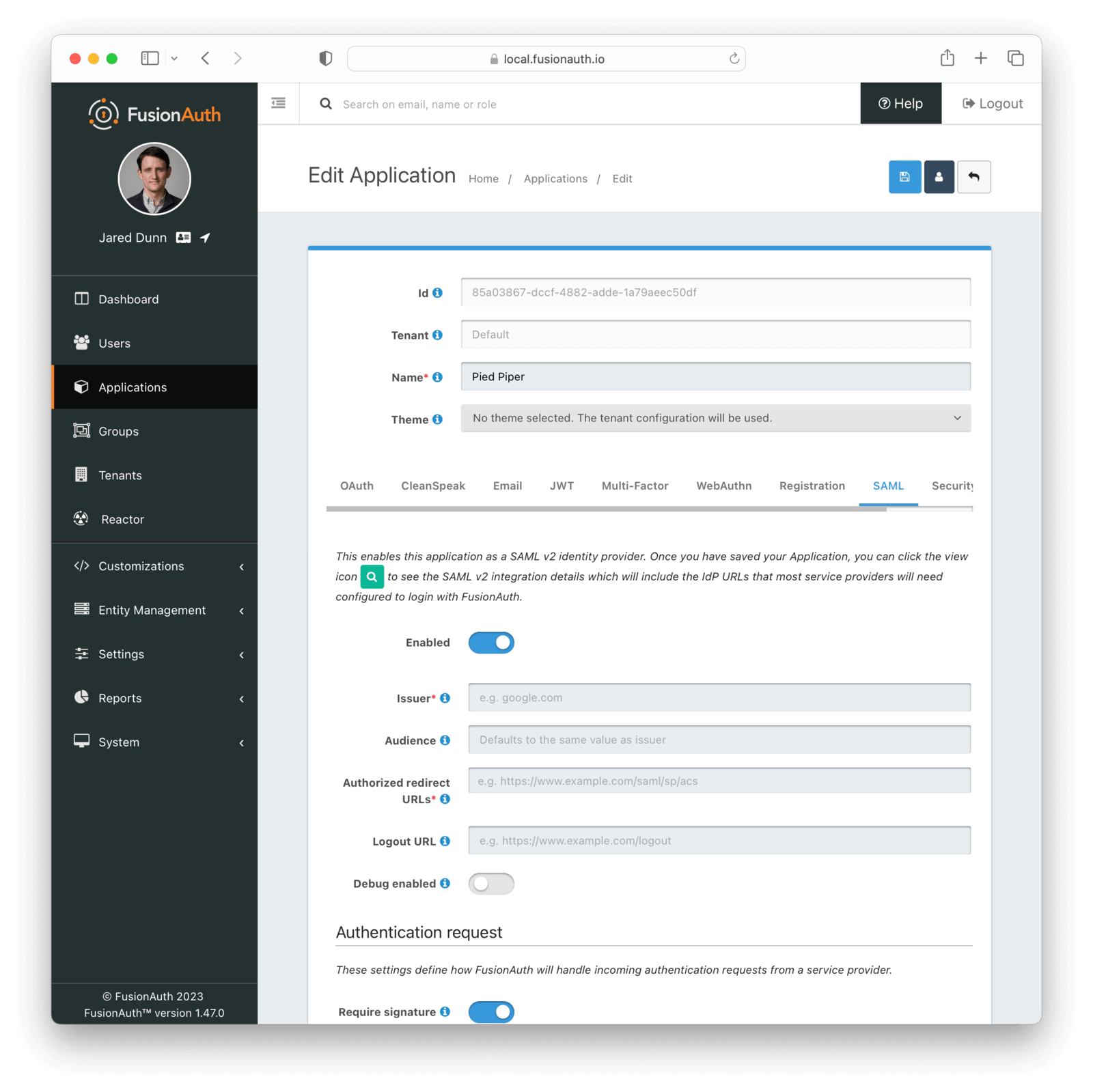 Application SAML v2 Configuration