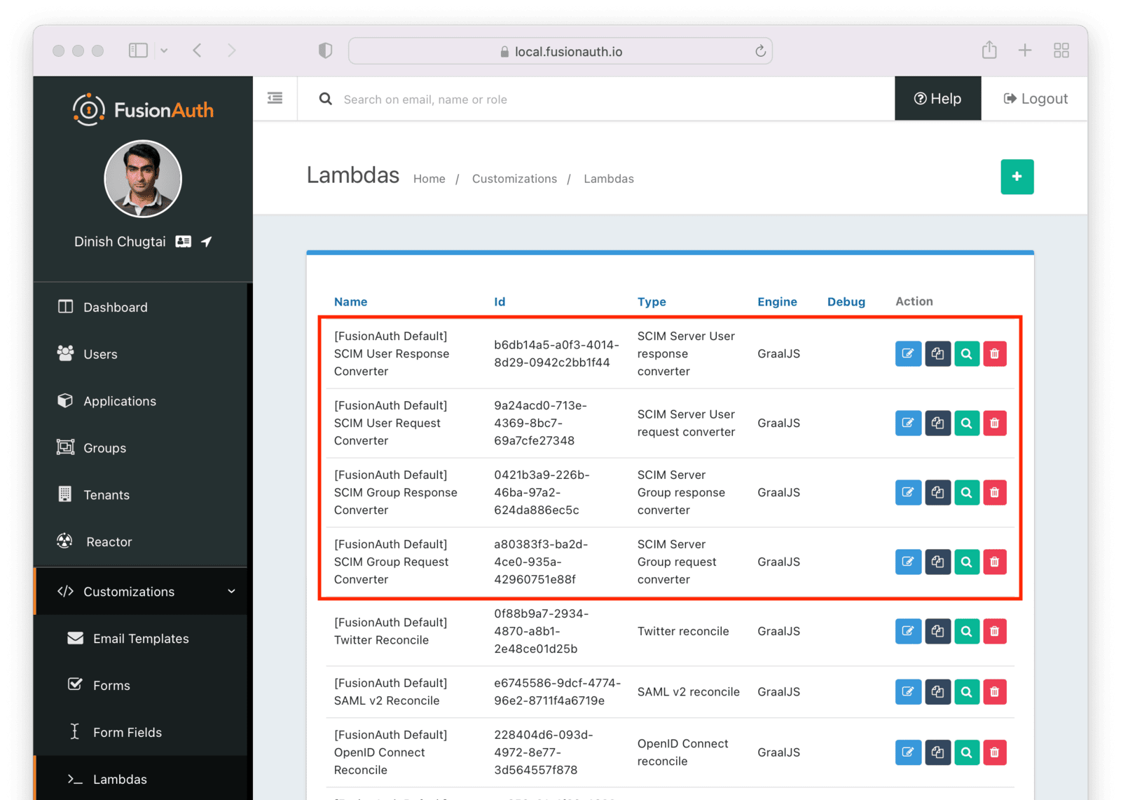 A list including the default SCIM lambdas.