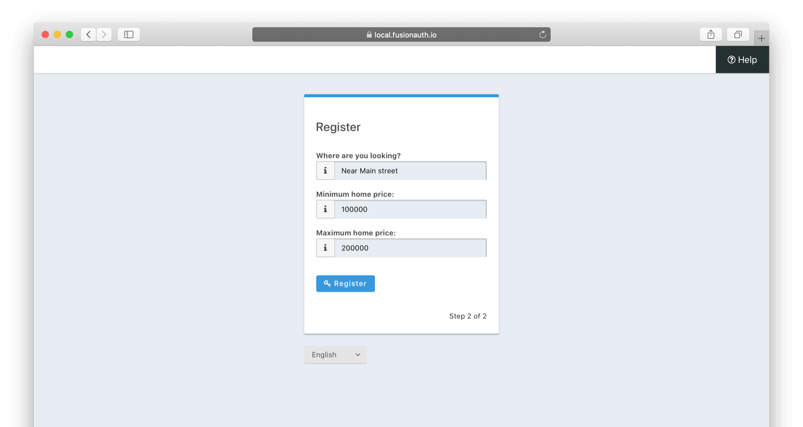 The second registration step with labels.