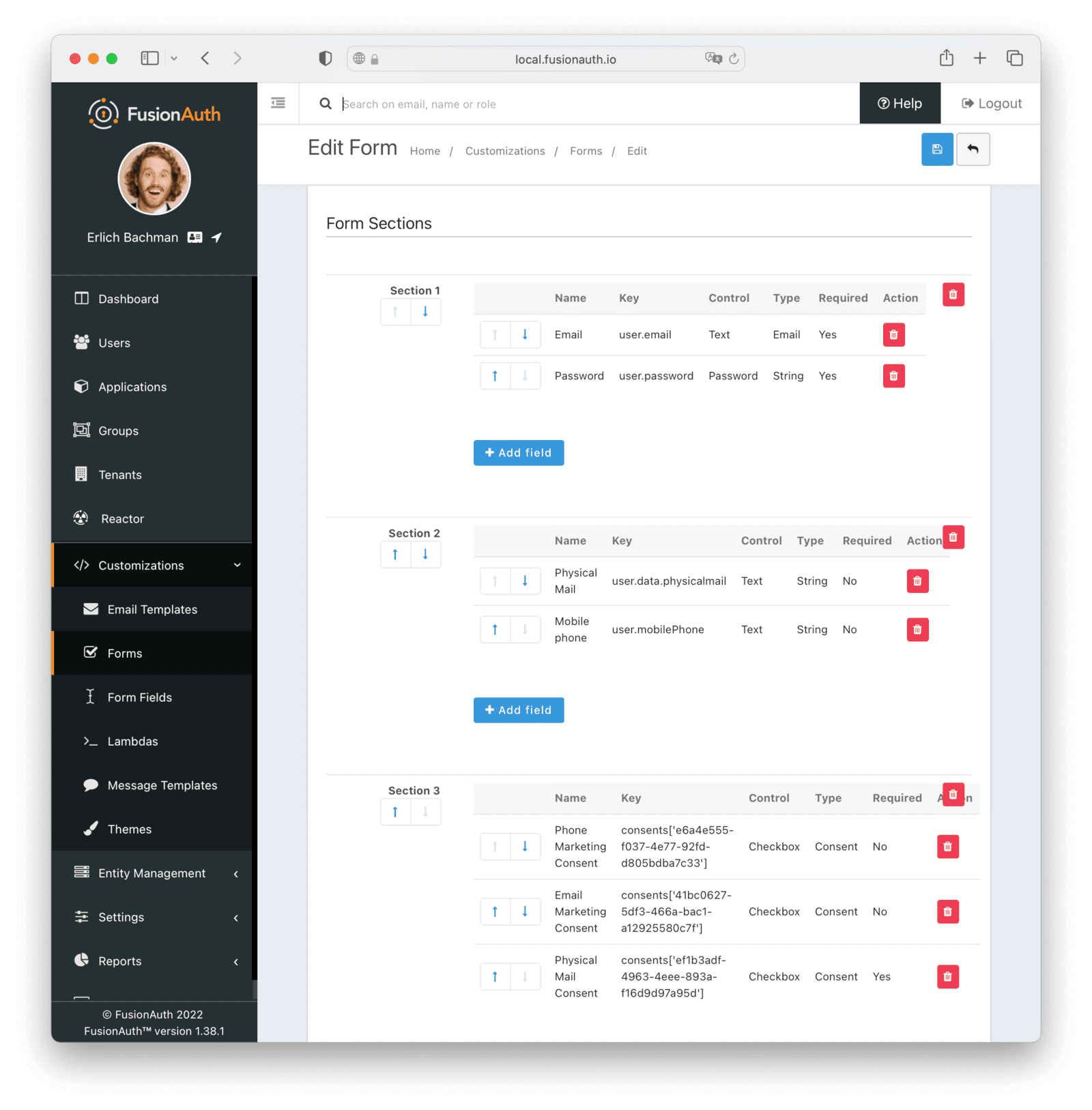 The custom self service form configuration