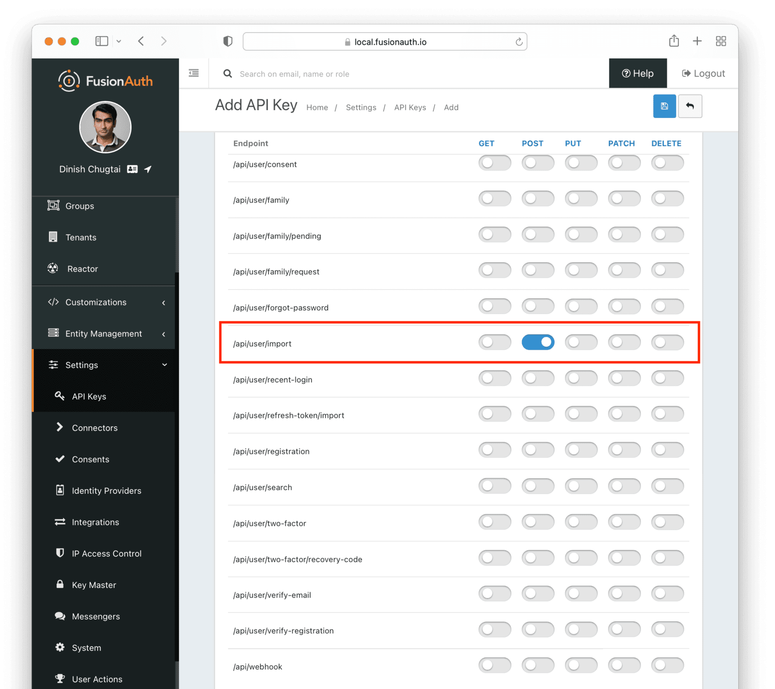 Setting API key permissions