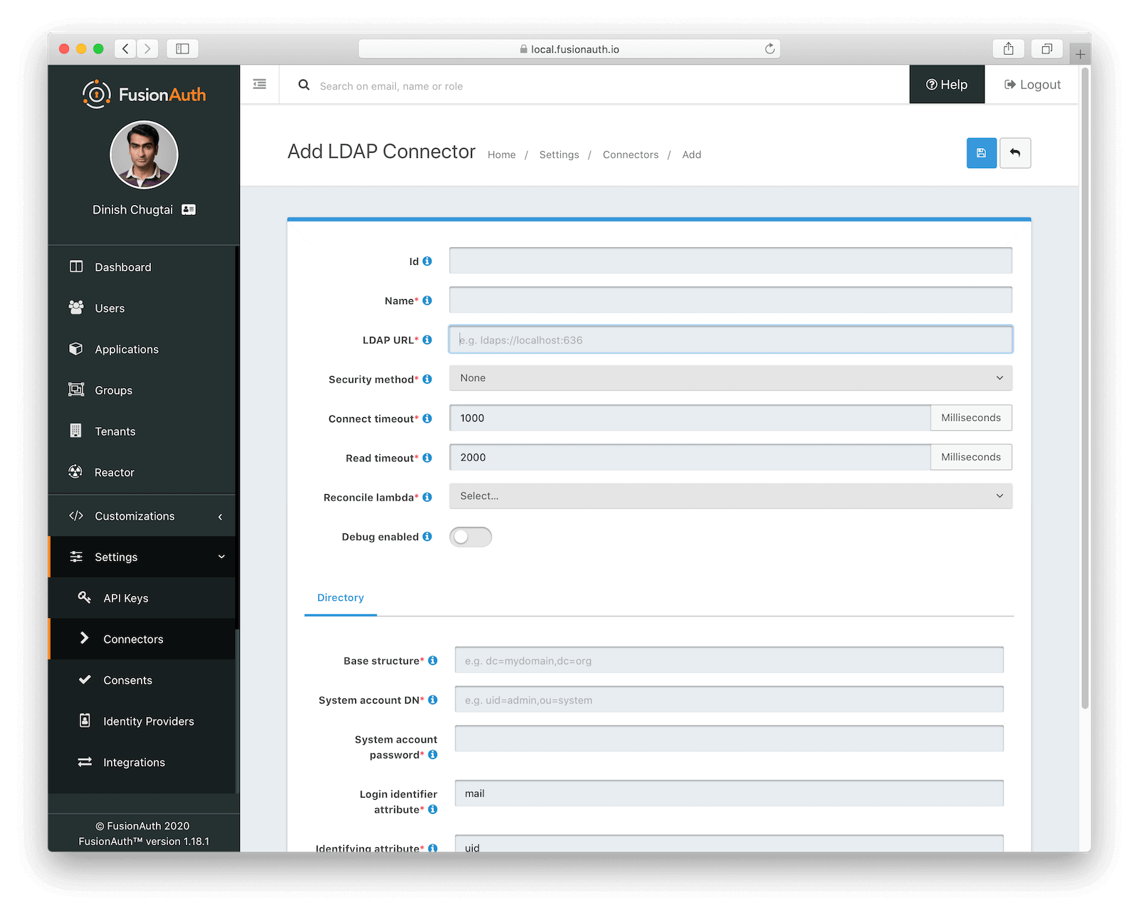 Adding an LDAP connector.