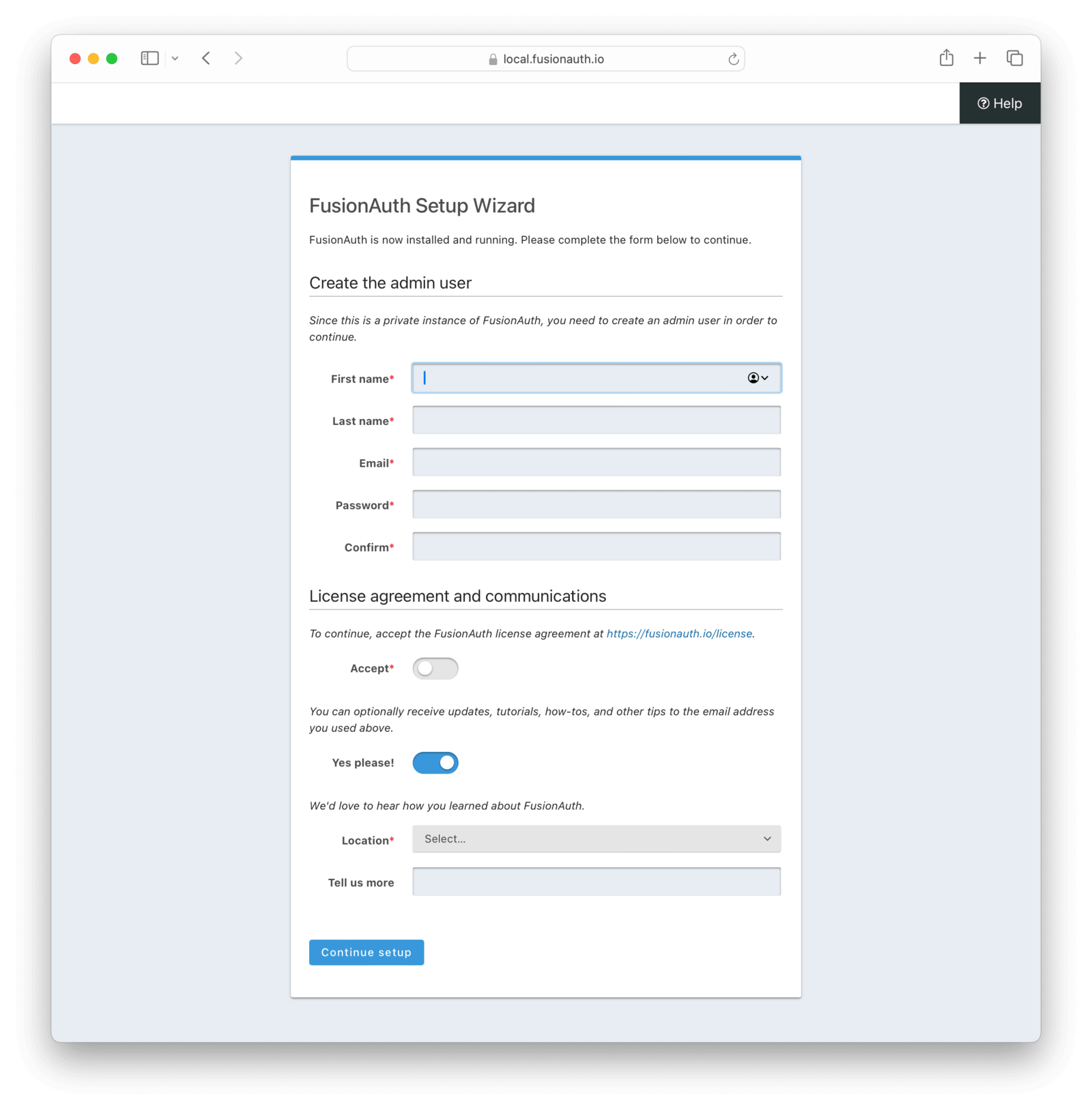 Setting up FusionAuth.