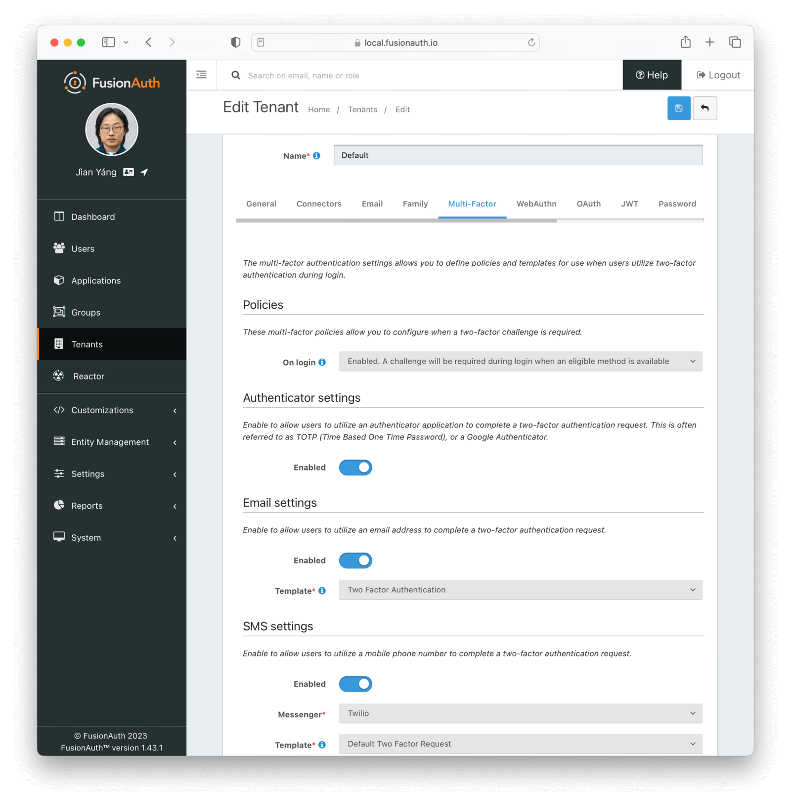 Configuring allowed MFA methods on the tenant.