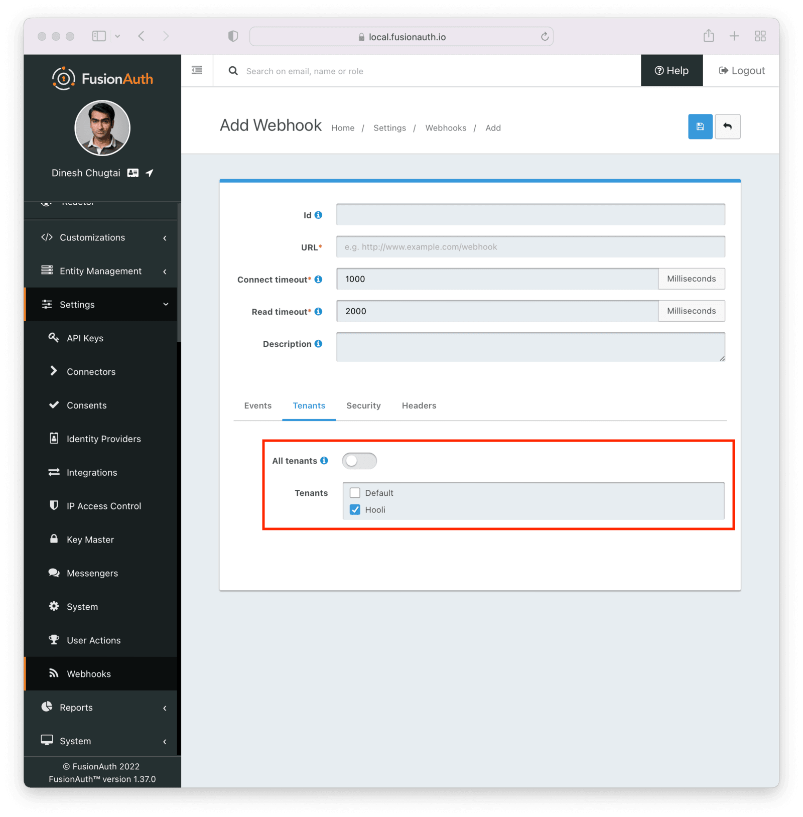 Configuring webhooks to fire only for certain tenants.